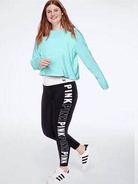 PINK Victoria's Secret Black Leggings with White Side Logo